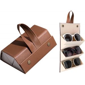Boîte De Rangement Pour 3 Lunettes De Soleil - En Cuir Synthétique - Peut Être Suspendue - Portable - Pour Homme Et Femme - Marron, Marron, Taille Unique[Lunettes1269] - Neuf