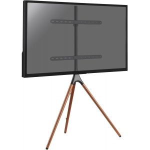MEVRONISSHOP-Support &eacute;cran TV sur Pied - Design chevalet scandinave - Pivotant - Coloris Noir/Noyer - pour &eacute;cran 45-65 Pouces - Charge Maxi 32 kg - 030-4164 - Neuf