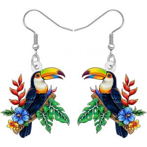 Kal-Boucles D'oreilles Toucan En Acrylique - Motif Floral Tropical - Margarita - Verre &Agrave; Cocktail - Bijoux D'&eacute;t&eacute; - Cadeaux Pour Les Amoureux Des Oiseaux - Cadeau Pour Femme Et Maman - Neuf