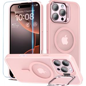 Eryi-Coque Pour Iphone 16 Pro Max, Compatible Avec Magsafe Avec Verre Trempé, Magnétique Coque Avec Caméra Béquille Antichoc Protection Etui Housse Case Pour Iphone 16 Pro Max (Rose) - Neuf