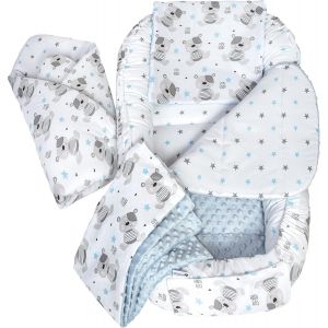 Reducteur De Lit Bebe - R&eacute;ducteur B&eacute;b&eacute; 100x60x15cm 5 &Eacute;l&eacute;ments Cocon Et Naissance Nid D'ange Bilat&eacute;ral Cale 100% Coton Minky (Teddy Avec Un Minky Bleu) - Neuf