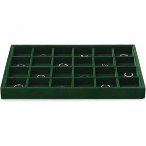 Plateau Organisateur Bijoux Velours Vert Fonc&eacute; - 24 Compartiments Rangement Boucles D'oreilles Bagues Colliers - 35x24x3,5cm - Neuf