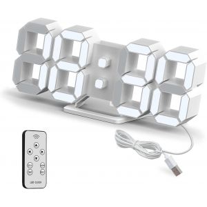 Horloge Murale Digitale LED 3D Petit Réveil Télécommande 25.2CM 12/24 Heure Temperature Date Affichage Temps Mémoire Fonction Snooze Veilleuse Luminosité Regolabile Cuisine Bureau Salon - Neuf