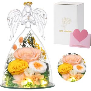 V&eacute;ritable Rose Pr&eacute;serv&eacute;e, Fleur &Eacute;ternelle avec Sculptures Ang&eacute;liques en Verre & &Eacute;clairage LED, Rose Immortelle Cadeau pour Femmes Filles M&egrave;res Anniversaire Saint-Valentin C&eacute;l&eacute;bration,Champagne - Neuf