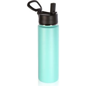 Eryi-660ml Bouteilles D'eau En Acier Inoxydable Avec Paille, Bouteille Isotherme Café Double Paroi Avec Couvercle Sans Bpa, Bottle Réutilisable En Métal Étanche Pour Sport, Enfant, Cadeaux - Neuf