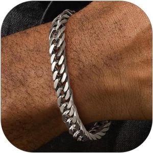 Eryi-Chaîne Bracelet Homme En Acier Inoxydable 19/21/23 Cm - Grosse Gourmette À Maille Cubaine De 8/12/17 Mm - Bijou Punk Cadeau Parafit - Neuf