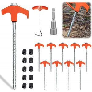 Yemaesre-Lot De 10 Piquets De Tente À Vis De 20 Cm - Piquets De Camping Stables - Piquets De Tente À Visser - Résistants Aux Tempêtes - Piquets De Camping Avec Filetage En Métal Pour Sol Dur, Bois, F - Neuf