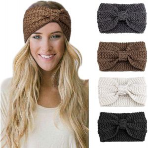 4 Pi&egrave;ces Bandeau Cheveux Pour Femme Bandeaux Hiver Serre-T&ecirc;te Tricot&eacute; Oreille R&eacute;chauffeur Chaud Nou&eacute; Bande Elastique Cheveux Pour Femmes Filles - Neuf