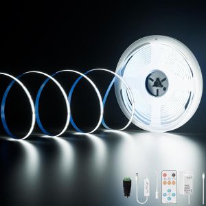Ruban Led Cob Blanc Froid 6000k, 10m 4800leds 24v Cri90+ Kit Bande Lumineuse Cob Lumineux Dimmable Avec Télécommande Rf Et Alimentation Cob Led Pour Miroir,Plafond,Cuisine,Armoire,Placard - Neuf