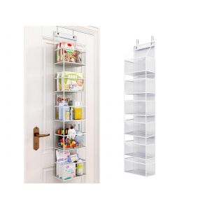 Organisateur de garde-manger &agrave; 6 &eacute;tag&egrave;res &agrave; suspendre &agrave; la porte, avec poches transparentes - Blanc - Neuf