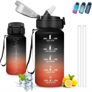 Eryi-Gourde Enfant, Gourde 500ml, Gourde Avec Paille, Anti Fuite, Gourde Graduée Pour 1 Journee, Facile À Nettoyer, Gourde Graduée, Verrou De Sécurité, Avec Marqueur De Temps, Bouteille Pour École, C - Neuf