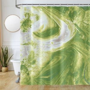 Sjzg-Rideau Douche Anti Moisissure, Rideau De Douche 180x180cm Vert Effet Marbre Gris Moderne Rideaux De Baignoire Tissu Lavable Imperm&eacute;able Polyester Rideaux Salle De Bain Avec 12 Crochets - Neuf