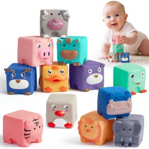 ChenQuanSarl-Babe Building Blocks Cubes Empilables Blocs De Construction 1 An Jouet Dentition B&eacute;b&eacute; En Forme D'Animal Sensoriel Montessori Doux Jouet Empilable Cadeau B&eacute;b&eacute; Gar&ccedil;on Fille De 6 9 12 Mois - Neuf