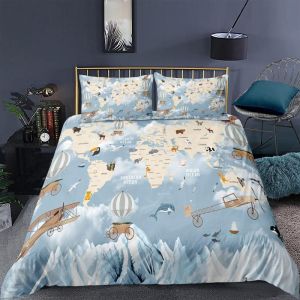 Housse De Couette Xcm Carte Du Monde Bleu D Imprim&iquest;&iquest; Ensemble De Literie Pi&iquest;&iquest;Ces Ultra Douce Confortable Microfibre Hypoallergique Avec Fermeture &iquest;&iquest;Clai - Neuf