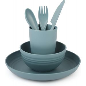 Ulteronixshop-Belle Vous Kit Vaisselle Camping - Set Pique Nique 4 Pi&egrave;ces Plastique Reutilisable Avec Assiette, Bol, Tasse Et Couverts - Compatible Micro-Ondes Et Lave-Vaisselle - Neuf