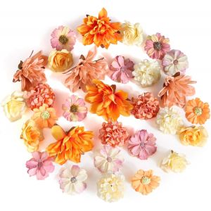 30 Fausse Fleur Decoration,5 Couleurs 4 8cm Fleurs Artificielles Deco,Mini Fleur Decoration,Fleur en Tissu pour DIY Bricolage Scrapbooking Mariage Fête à Domicile Artisanat (Orange) - Neuf