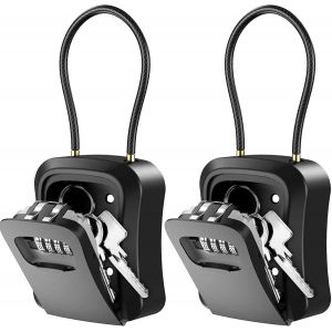 Lot De 2 Coffre-Fort &Agrave; Cl&eacute;s Avec Code Num&eacute;rique, C&acirc;ble Amovible, R&eacute;sistant Aux Intemp&eacute;ries, Code Num&eacute;rique &Agrave; 4 Chiffres, Bo&icirc;te &Agrave; Cl&eacute;s Pour Cl&eacute;s, Carte De Porte - Neuf