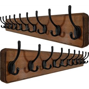 Porte Manteau Mural Bois,10 Crochets,98cm Long Pat&egrave;re Murale,Bois Massif Porte Manteau Salle De Bain pour Manteaux Veste,Marron,Lot de 2 - Neuf