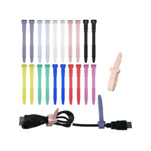 Lot de 20 attaches de c&acirc;bles en silicone pour c&acirc;bles USB et &eacute;couteurs - Neuf