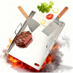 Ulteronixshop-30&times;4&times;40cm Plancha Plaque de Cuisson avec 2 Spatules, Plaque de Cuisson en Acier Inoxydable avec Poign&eacute;e Amovible, Plaque Plancha pour Barbecue Gaz pour Barbecue &agrave; Gaz et Barbecue &agrave; Char - Neuf