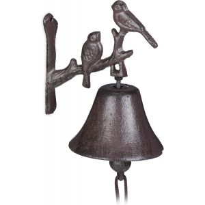 MEVRONISSHOP-Clochette porti&egrave;re Fonte Motif Oiseau Cloche Antique Rustique Sonnette Murale R&eacute;sistant temp&eacute;rature D&eacute;cor Jardin Brun Carillon Corde, Marron - Neuf