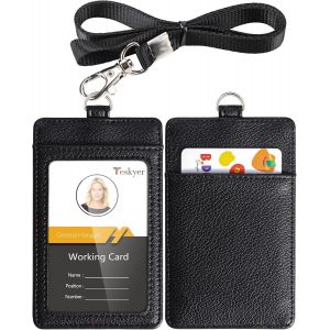 Kalanka-Porte Badge, Porte Badge Tour De Cou, 2 Emplacements Pour Cartes, En Cuir Pu, Avec Effacer La Fenêtre Longe En Nylon, Noir - Neuf