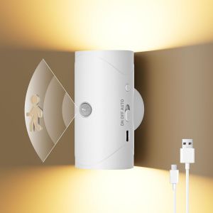 Veilleuse Magnétique Avec Détecteur De Mouvement,Luminosité Réglable,3000 K,Blanc Chaud,Led,Économe En Énergie,Polyvalente,Pour Chambre À Coucher,Cuisine,Couloir (Blanc) - Neuf