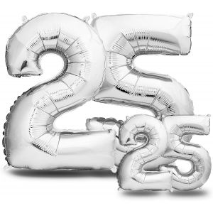 Silver 25Th Birthday Balloon  101 Cm + 40 Cm Number Balloon  Decoration Kit For Women And Men  Happy Birthday Decoration  Flying With Helium - Neuf