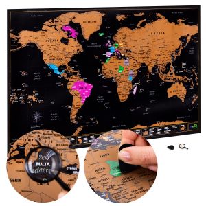 JEXNOVASHOP-Atlas&Green-Planisph&egrave;re &agrave; gratter de haute qualit&eacute;, ultra d&eacute;taill&eacute; avec tous les &Eacute;tats des &Eacute;tats-Unis, kit d'accessoires et tube, 70 x 42 cm - Neuf