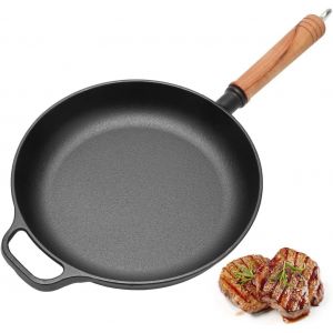 SUBZONAL-Po&ecirc;le en fonte - 27 cm - Sans rev&ecirc;tement - Poign&eacute;e en bois massif - Pour barbecue &agrave; gaz (27 cm) - Neuf