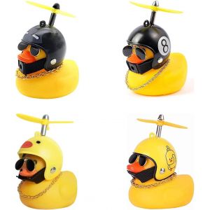 KALANKA-4 Pièces Jouets Canard Jaune Voiture Décoration, Canard Cool avec Hélice Casque, Canard Jouet Voiture Ornements, Petit Ornement de vélo Casque de Canard Jaune(2 modèles Jaunes, 2 modèles Noir - Neuf