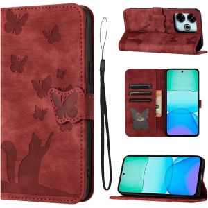 Sansh-Housse Protection Pour Xiaomi Redmi 13 6.79 Pouces Matériau En Cuir Pu Coque Xiaomi Redmi 13 Avec Fentes Pour Cartes Coque Redmi 13 Rouge - Neuf
