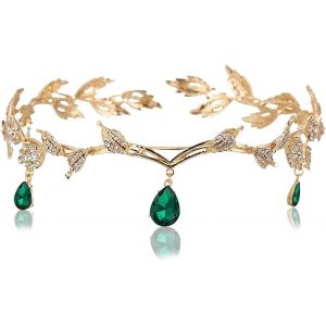 Kalvd-Mariage Couronne,Feuille Bijoux Cheveux,Strass Cristal Diademe Femme,Elfe Couronne Accessoires Cadeau Pour Concours Fête Cosplay Halloween Noel Soirée Anniversaire Mariage - Neuf