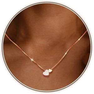 Kales-Collier Coeur Argent 925 Femme Collier Pendentif Zirconium Plaqu&eacute; Or 18k Colliers Argent Or Rose R&eacute;glable Colliers Brillant Petite Pendentifs Bijoux Cadeau Pour Filles - Neuf