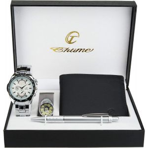 Fdjhy-Coffret Cadeau Montre Homme Blanc- Lampe Led- Portefeuille -Stylo - Neuf