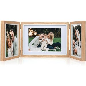 CMWX-Cadre Photo Couleur du bois 10x15 et 13x18 Trois cadre photo Collage Pliable Multiple Photos Cadeau Famille (Couleur du bois) - Neuf