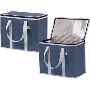 TIANYI-Lot de 2 Grand Sac Isotherme Courses, Sac Glaciere Pliable avec Couvercle et Poignées Renforcées, Sac de Courses Debout, Sac Thermique Réutilisable, Sac Repas Durable (Bleu Foncé, Lot de 2) - Neuf