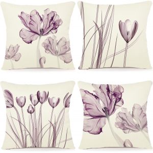 Cauc-Lot De 4 Housse Coussin 40x40 Florale Peinture &Agrave; L'aquarelle Housses De Coussin D&eacute;coratives En Coton Lin Taie Oreiller De Canap&eacute; Housse De Coussincarr&eacute; Pour Lit Voiture De La Maison Canap&eacute; - Neuf