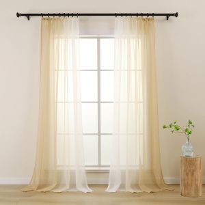 Eryi-Lot De 2 Rideaux Avec Galon Fronceur - Transparents - Beige Et Blanc Dégradé - Pour Cuisine, Salon, Salle À Manger - 140 X 145 Cm - Courts - En Voile - Pour Système De Rail - Neuf
