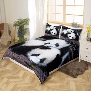 Tzf-Panda Parure Housse De Couette Cute Panda Housse De Couette Pour Enfants Garçons Filles Kawaii Animal Parure De Lit 140x200cm Wildlife With 1 Pillowcase Multicolor - Neuf