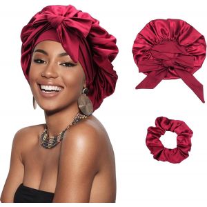 Bonnet En Satin Tress&eacute; Pour Femme Bonnet En Soie Pour Dormir Bonnet De Sommeil Avec Bande Elastique Bonnet De Nuit Pour Cheveux Longs Et Boucl&eacute;s Locs - Neuf