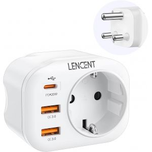 JGD-Adaptateur de Voyage Europe vers Afrique du Sud, avec 2 Ports USB QC3,0 + 1 USB C PD Voyage vers Afrique du Sud, Namibie, Swaziland, Mozambique et Plus Type M - Neuf