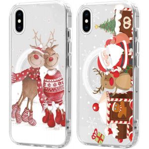 SJZG-2 Pi&egrave;ces No&euml;l Coque Magn&eacute;tique Pour Iphone Xs Max 6,5'', Etui En Motif Dessin Cadeau De No&euml;l Compatible Avec Magsafe, Housse Christmas Silicone Tpu Bumper Cover Pour Iphone Xs Max, Cerf 02 - Neuf