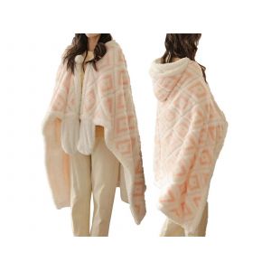 Couverture D'hiver Rose Jacquard Avec Capuche Et Gants 100x150cm - Neuf