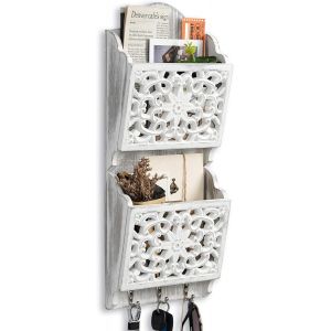 Cmwx-Porte-Cl&eacute;s Mural &Agrave; 2 Couches En Bois Avec Crochets Pour Cl&eacute;s, D&eacute;coration Rustique, Porte-Courrier Pour Entr&eacute;e, Vestiaire, Maison, Cuisine, Bureau - Neuf