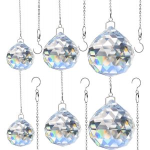 Mevronisshop-6 Pi&egrave;ces Boule De Prisme De Cristal Avec Cha&icirc;ne En M&eacute;tal, 30-40-50mm K9 Suspendus Boules De Prisme &Agrave; Facettes Fen&ecirc;tre Arc-En-Ciel Suncatcher D&eacute;coration - Neuf