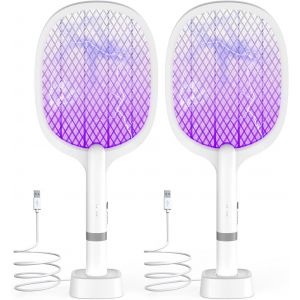 CHECARZHN--NO1-Raquette Électrique Insectes 5000V, Raquette Anti Moustique Rechargeable Usb-C, Tapette À Mouche Électrique Avec Base Stable Et Maille 3 Couches, Efficace Contre Mouches Et Insectes (L - Neuf