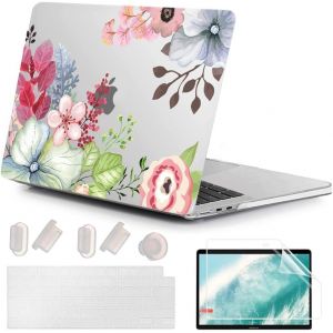 4 en 1 Ultra-Mince Coque pour Macbook Air 13.6 Pouces M4 M3 M2 2022 2024 2025 Modèle A3240 A3113 A2681, Étui de Rigide Plastique & Protège Clavier pour MacBook Air 13 M4, Belles Fleurs 18 - Neuf
