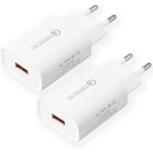 JGD-Chargeur 18W Quick Charge 3.0 Chargeur Rapide Compatible avec Samsung Galaxy S6 S7 S8 S9 S10 S20 S21 S22 A13 A53/Note 8/9/10, T&eacute;l&eacute;phone Portable, Chargeur Rapide Original de Remplacement (2 Pi&egrave;ce - Neuf