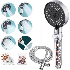Pommeau de Douche Stop Avec Tuyau 1,5m Pommeau Douche anti Calcaire,Argent Economie deau Pommeau de Douche Haute Pression with PP Filter Cotton anti Calcaire Douche free 2 Packs Boules MinéRales - Neuf